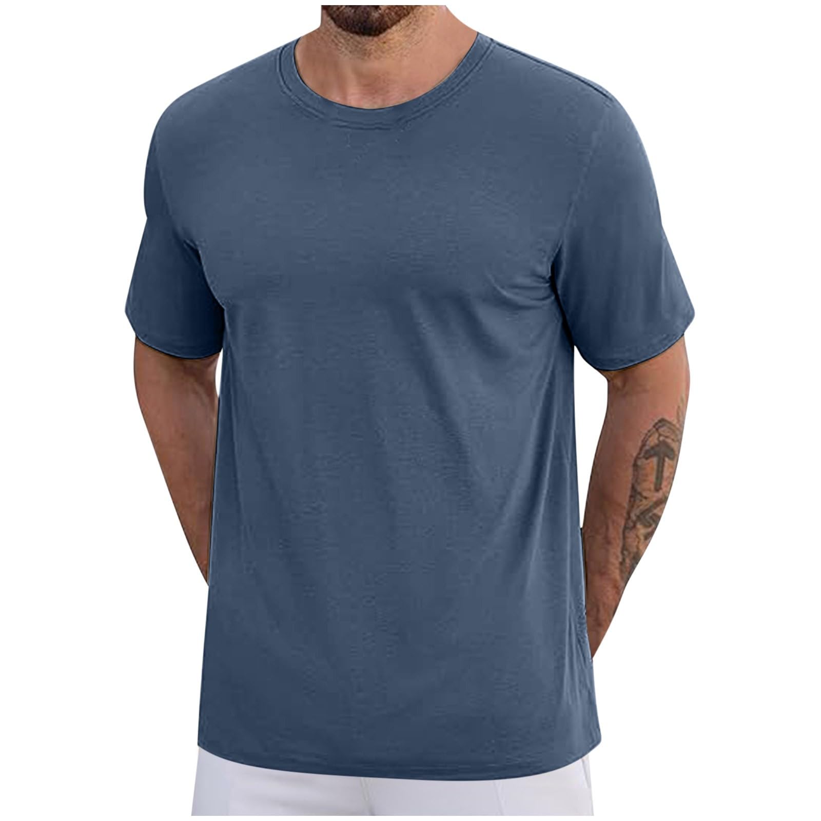 T-shirt dla mężczyzn UK solidny top z okrągłym dekoltem z prostym obszyciem i oddychalnością Męski sportowy krój warstwy bazowe i ubrania do pracy i biura