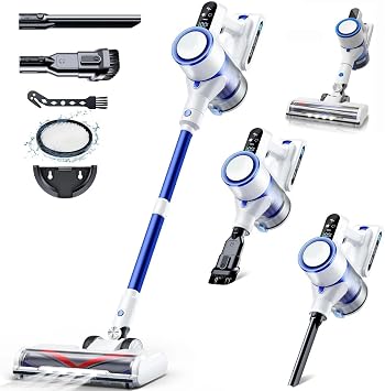 Cordless Vacuum Cleaner, 550W 45Kpa Vacuum Cleaners 50Mins Lightweight Stick Vac Cordless Anti-Tangle Brush, LED Display, Wall Mount Charging, Rechargeable Battery for Carpet, Pet Hair, Hardwood Floor