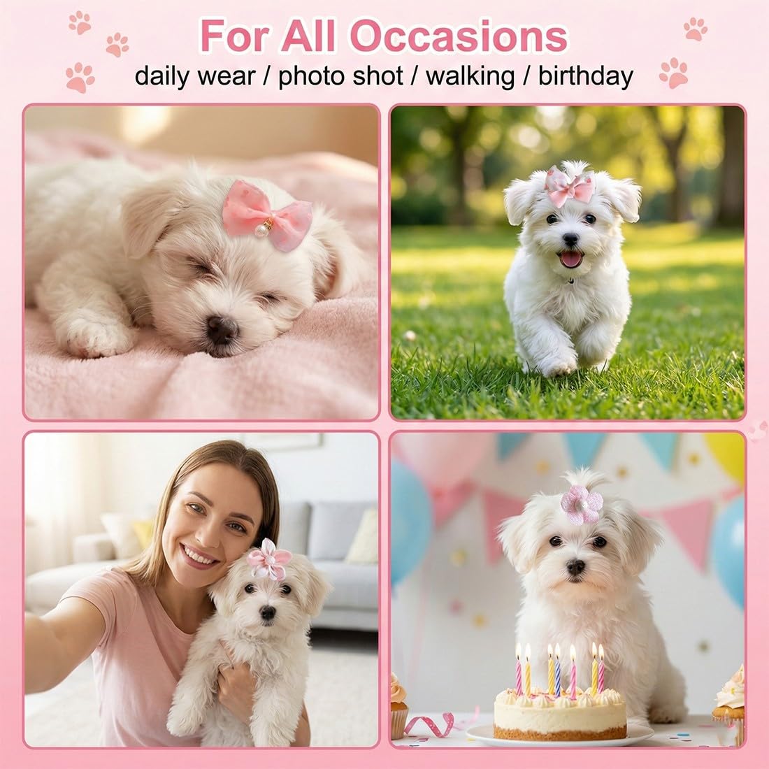 20 Pcs Barrettes pour Chiens, Styles Mixtes Petit Chien Rose Pinces à Cheveux Chat Chiot Pet Cheveux Arcs, Accessoires de Toilettage Bowknot pour Poils de Petit Chien, Accessoires pour Chien