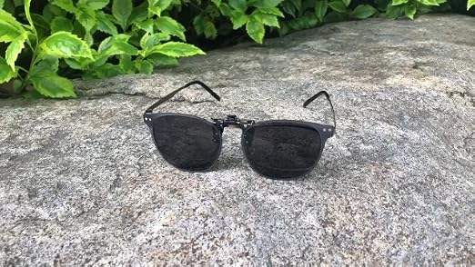 Polarized Clip-On Flip-Up Sunglasses - Grey Lenses, 58mm X 47mm, Rectangle, For Plastic & Metal Glasses