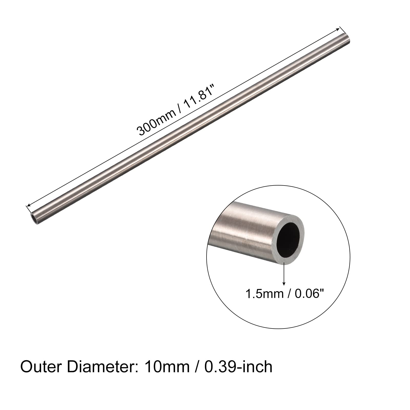 QUARKZMAN 30cm Tubo Acciaio Inox 304 OD 10mm x 1,5mm Spessore Parete