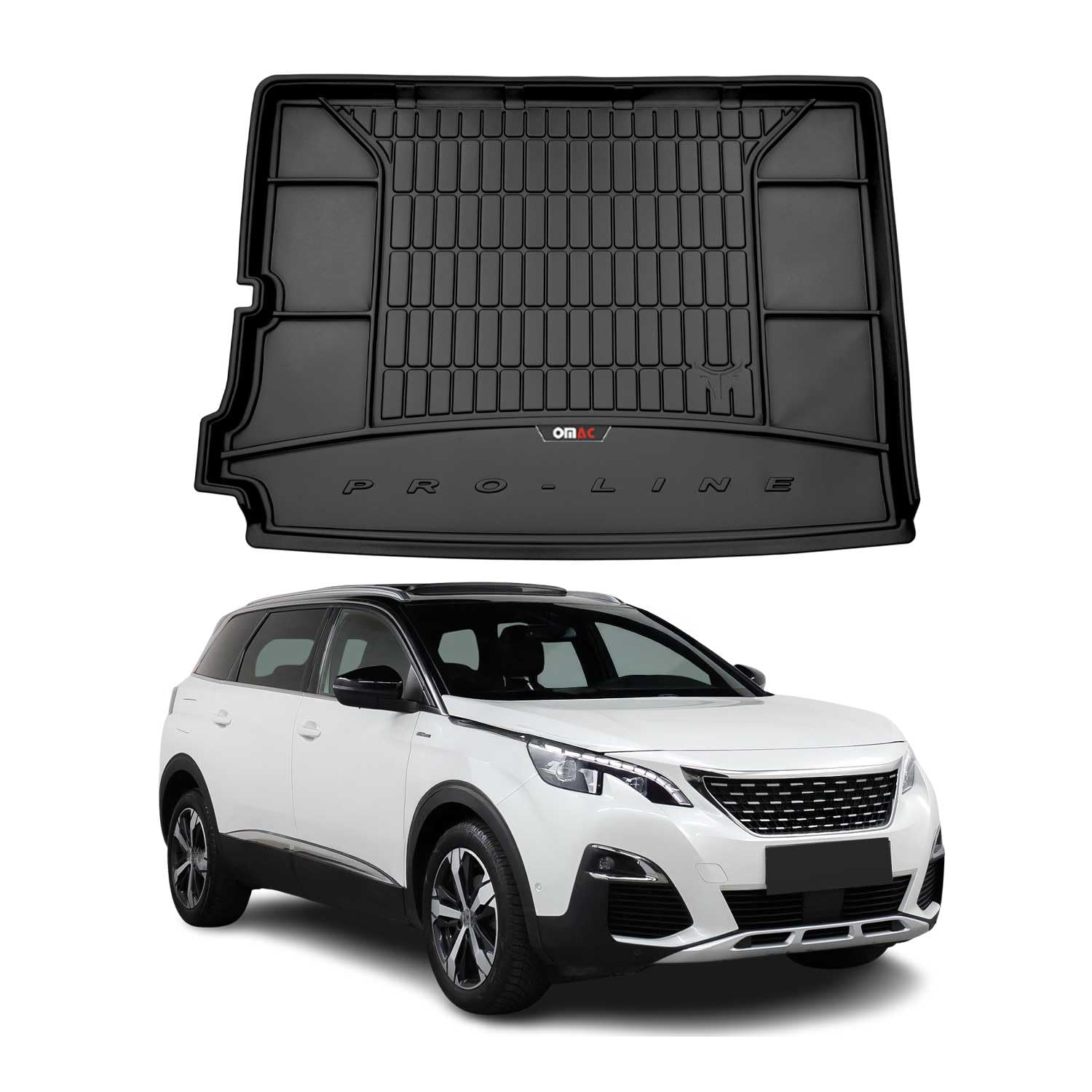 OMAC Gummi Kofferraumwanne kompatibel mit Peugeot 5008 2017-2024 TPE Laderaumwanne Schwarz