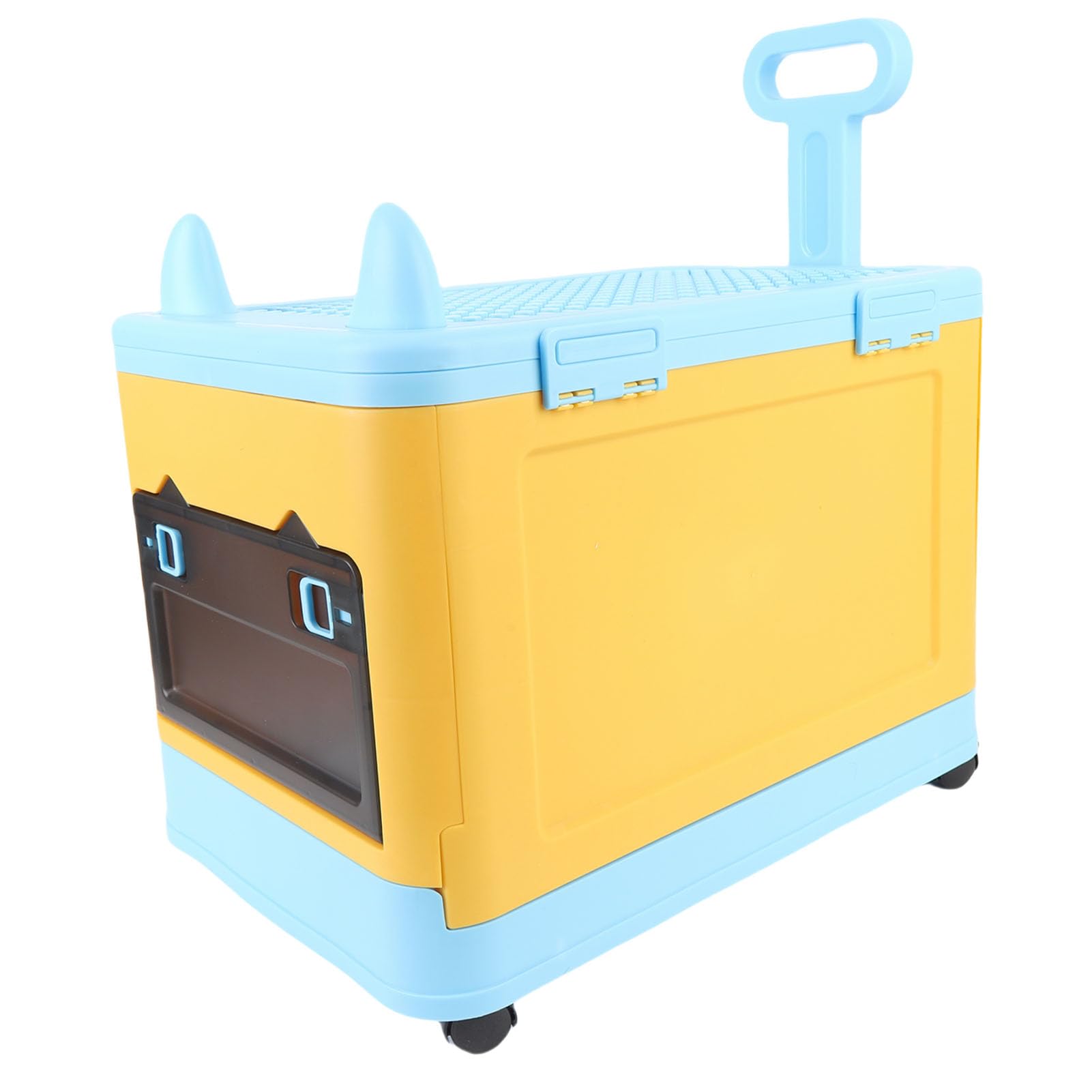 Jiawu Lindo Baúl de Juguetes con Ruedas, Caja de Almacenamiento de Juguetes Resistente para Cosas de Niños, Organizador de Almacenamiento de Fácil de Mover, Estuche de de (azul amarillo)
