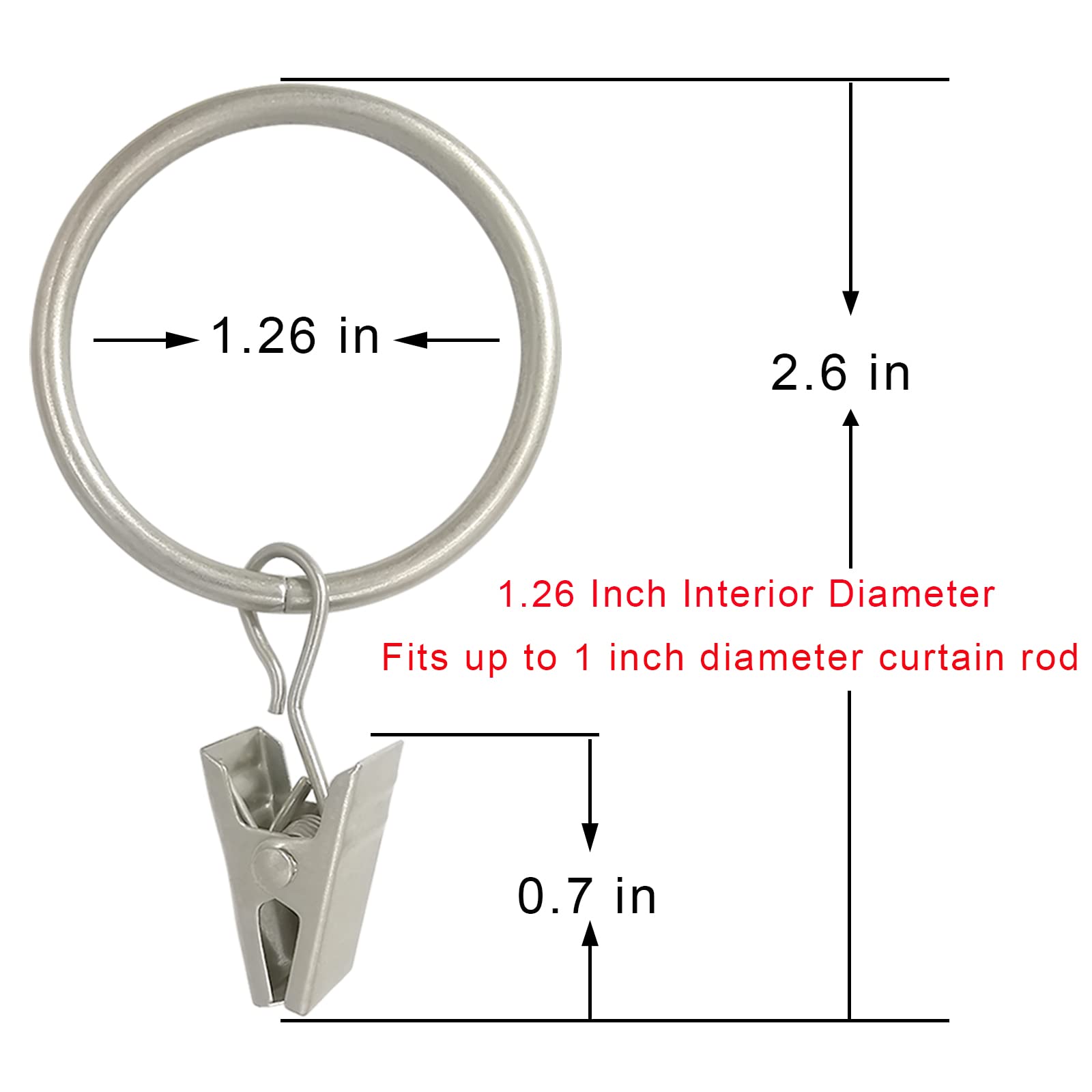 WeeksEight Lot De 40 Anneaux De Rideaux En Argent Mat Avec Clips