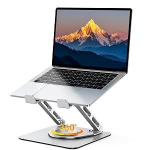 360 Rotatable Laptop Stand for Desk Adjustable Height Ergonomic Laptop Riser Holder with Dual-bar Support Portable Computer Notebook