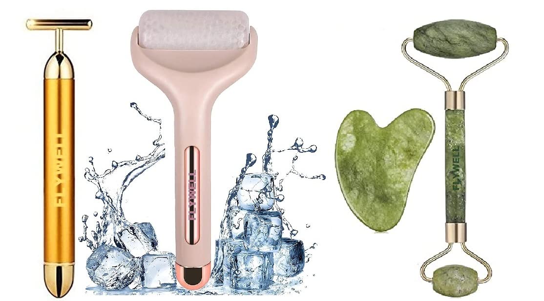 FLYWELL T-Shaped Gold Beauty Bar Vibration Facial Massage, Anti Aging 100% Natural Jade Stone Facial Roller, Gua Sha Tools With Ice Roller Cool Face Massager. (B09ZK7WFLJ) Amazon Price History, Amazon Price Tracker