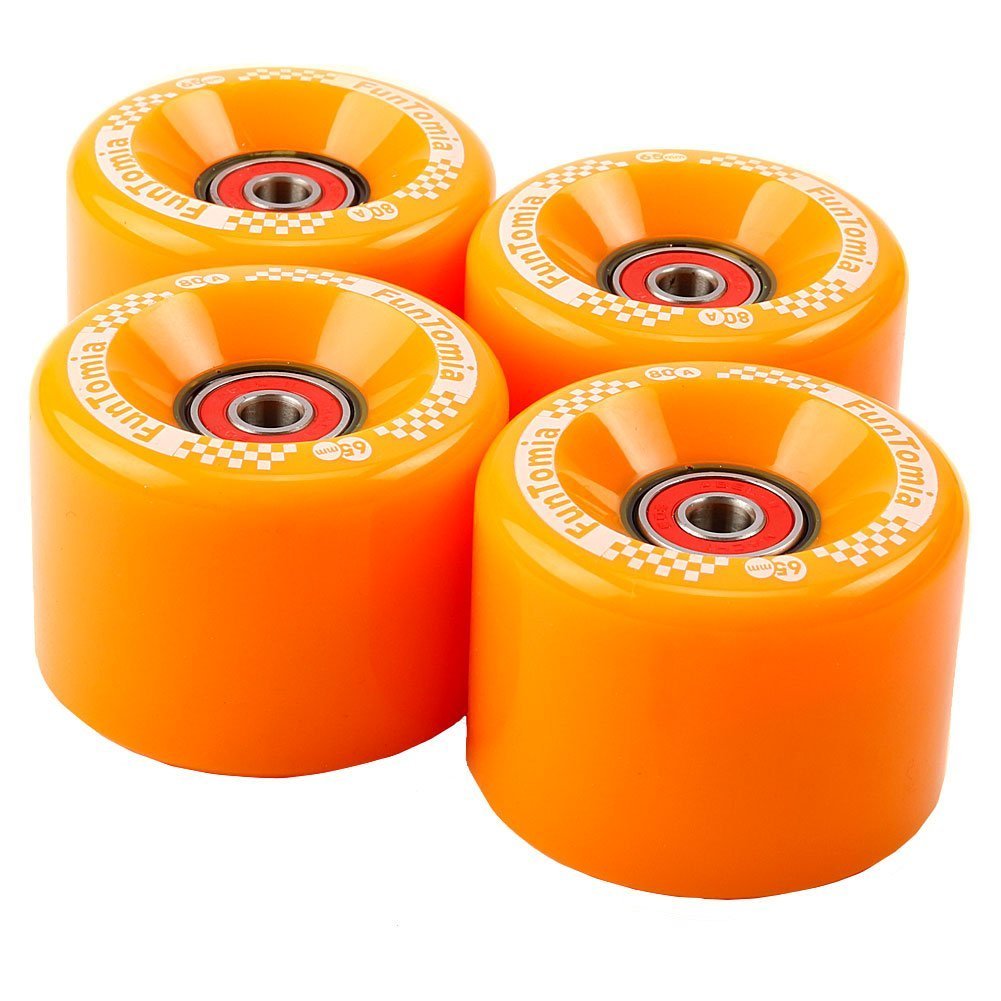 FunTomia 4 pieces longboard/skateboard wheels (large wheels) in 70x51mm 80A or 70x51mm 86A incl. Mach1® ball bearings, metal spacers and T-tool (red/80A hardness