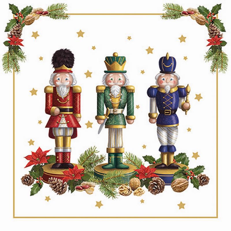 Guardanapos de papel com design de Natal, 33 x 33 cm, design de quebra-nozes de três cores