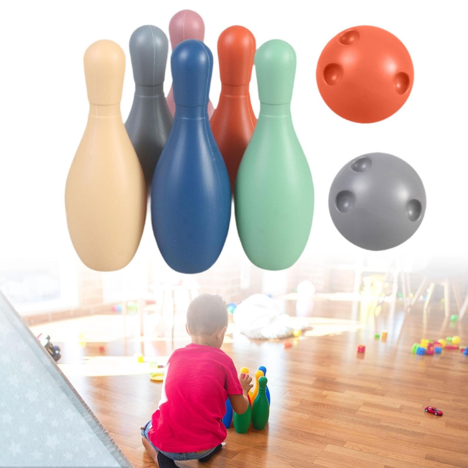 Set da Bowling per Bambini con 6 Birilli e 2 Palle, Giocattolo Sportivo, Gioco interattivo all'aperto per Lo Sviluppo delle capacità motorie, Senza Numero