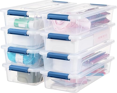 Miniatura 9 de Contenedor de plástico con tapa, diseño apilable, caja de clip para manualidades, suministros y artículos de oficina (paquete de 4 unidades de 10