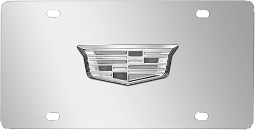 iPick Image para - Logotipo de metal cromado con escudo 3D de Cadillac en placa de acero inoxidable cromado de 12 x 6 pulgadas