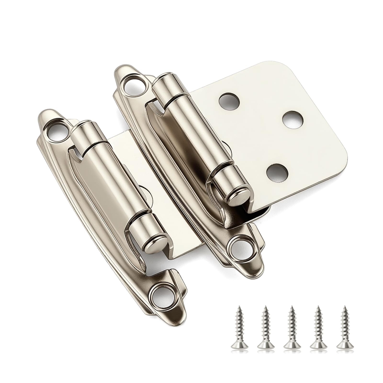 Ravinte Brushed Nickel Cabinet Hinges, 1/2 Inch Overlay, 4 Pack (2 Pairs)