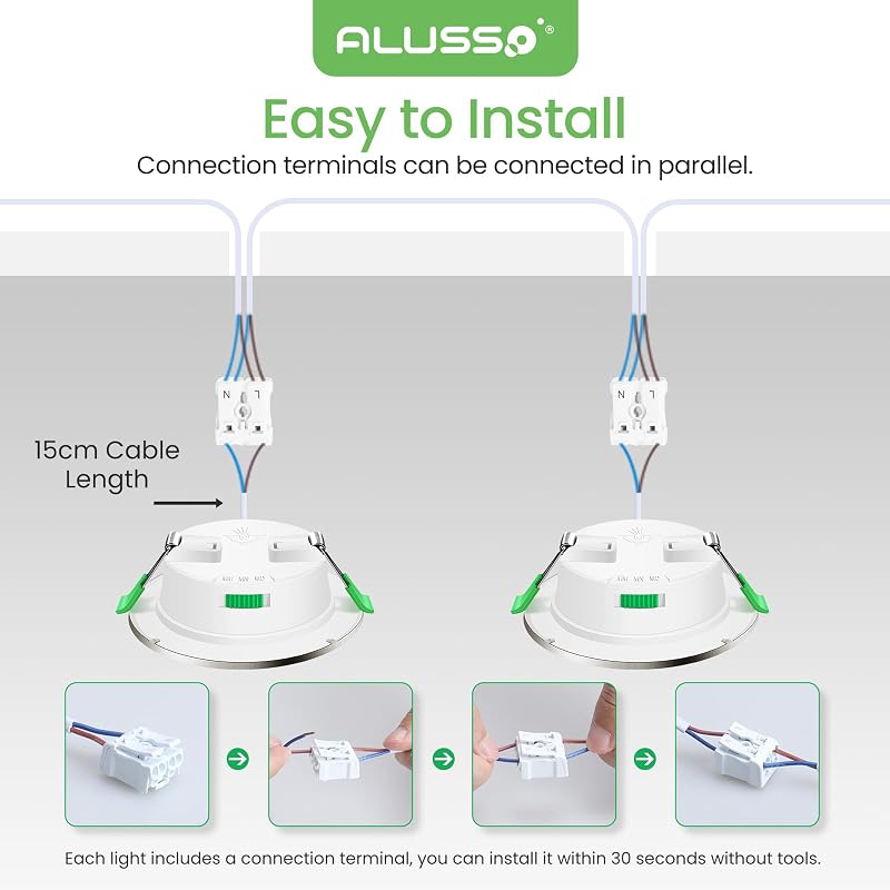 ALUSSO Süllyesztett LED Spotlámpa 230V 5W 440LM Szabályozható Fényerő 3 Színhőmérséklet IP44 Kerek Mennyezeti Világítás Fürdőszobába Konyháb