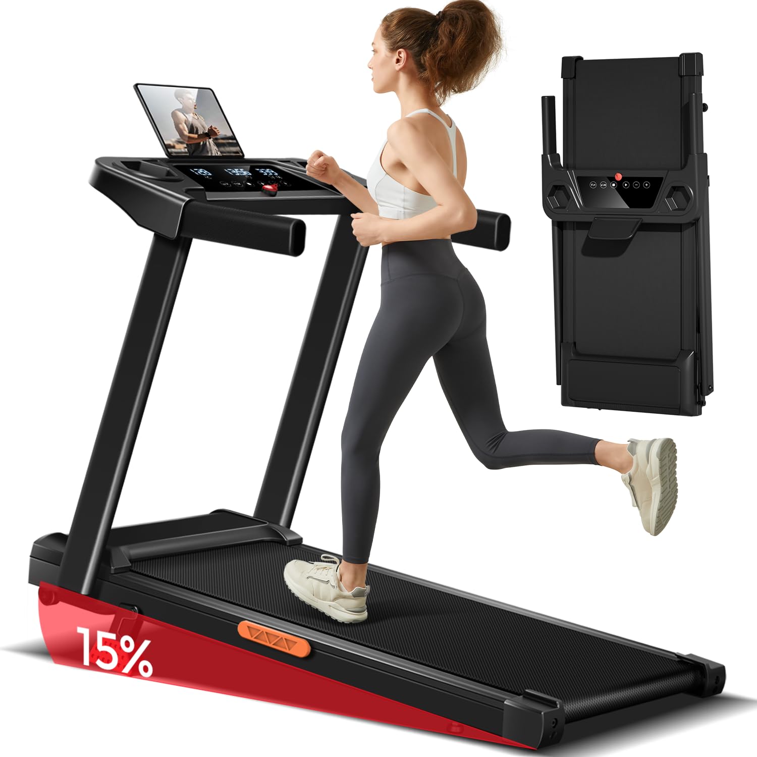 LONTEK Space-Saving Treadmill with Tilt 9%/15%, Electric Treadmill 12KM/H, Foldable Home Treadmill with 3.0 HP Motor and LED Display, Maximum Load 136 kg