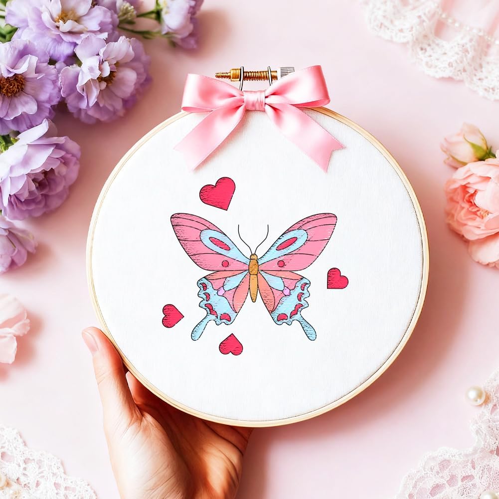 4 Sheets Water Soluble Embroidery Patterns Stabilizers Cute Embroidery Stick and Stitch Paper with Pre-Printed Girlish Style Patterns for Hand Sewing Lover Beginners