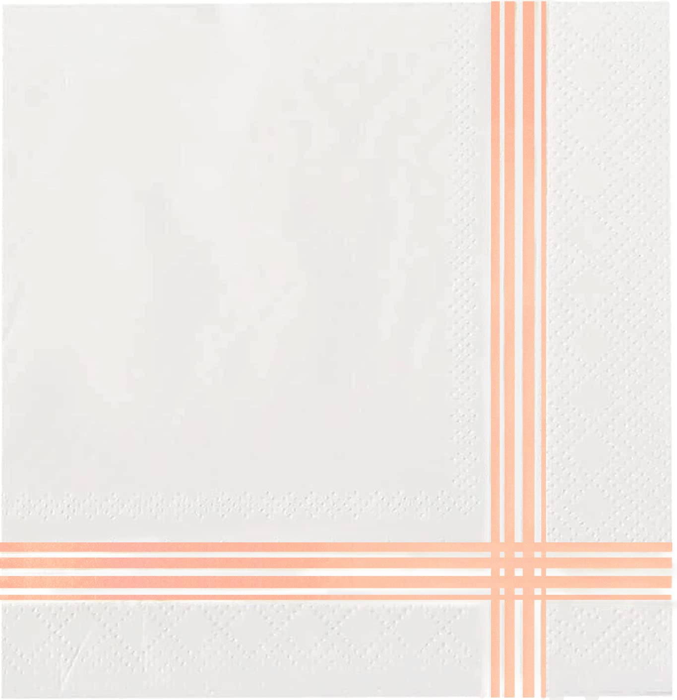 Photo 1 of 50 White Rose Gold Napkins 3-ply Cocktail Napkins Foiled 5 x 5 Inches Napkins Rose Gold Foil Trim Stripe Disposable Bar Napkins, Party Paper Dessert Napkins for Wedding Brithday Graduation 2023 White + Rose Gold 50