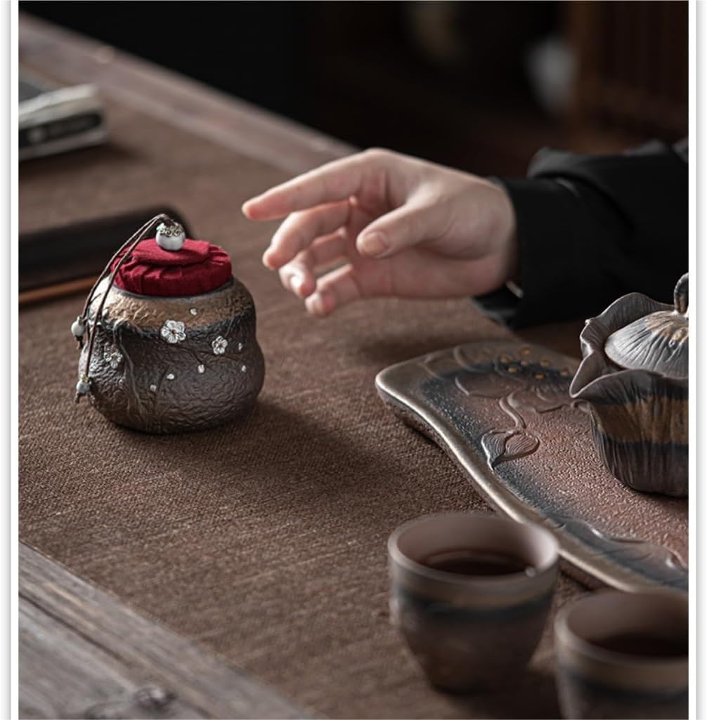 SONGCHAO Sugar Jar Chinese Style Gilt Iron Glaze Rough Ceramic Tea Storage Jar Retro Sealed Jar Portable Small Tea Storage Jar Single Jar Tea Canister