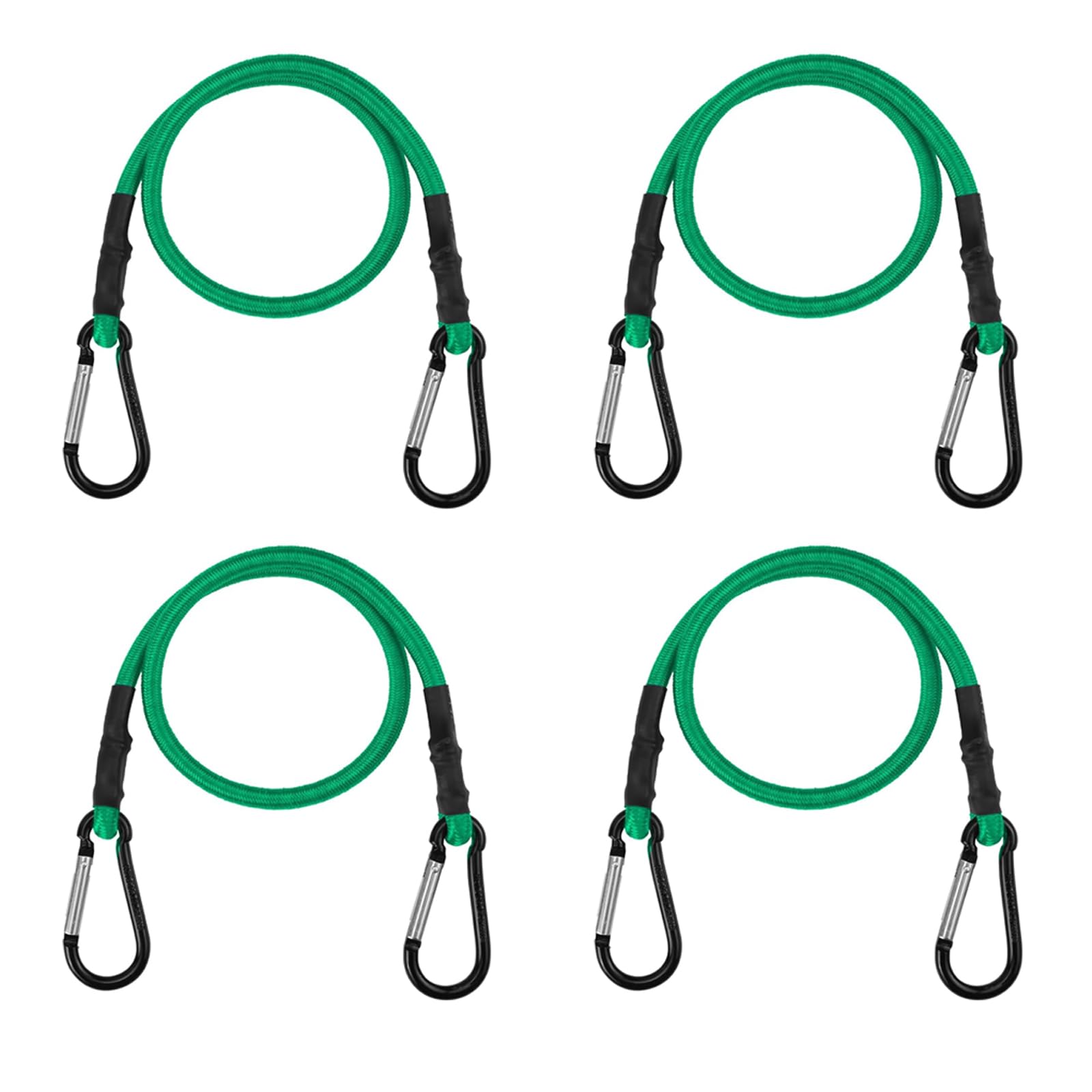 4Pcs 24 Inch Bungee Cord with Carabiner Clip, Superior Rubber Heavy Duty Straps Strong Elastic Rope for Outdoor Tent, Luggage Rack, Camping, Cargo, Bike, Transporting, Storage (Green)