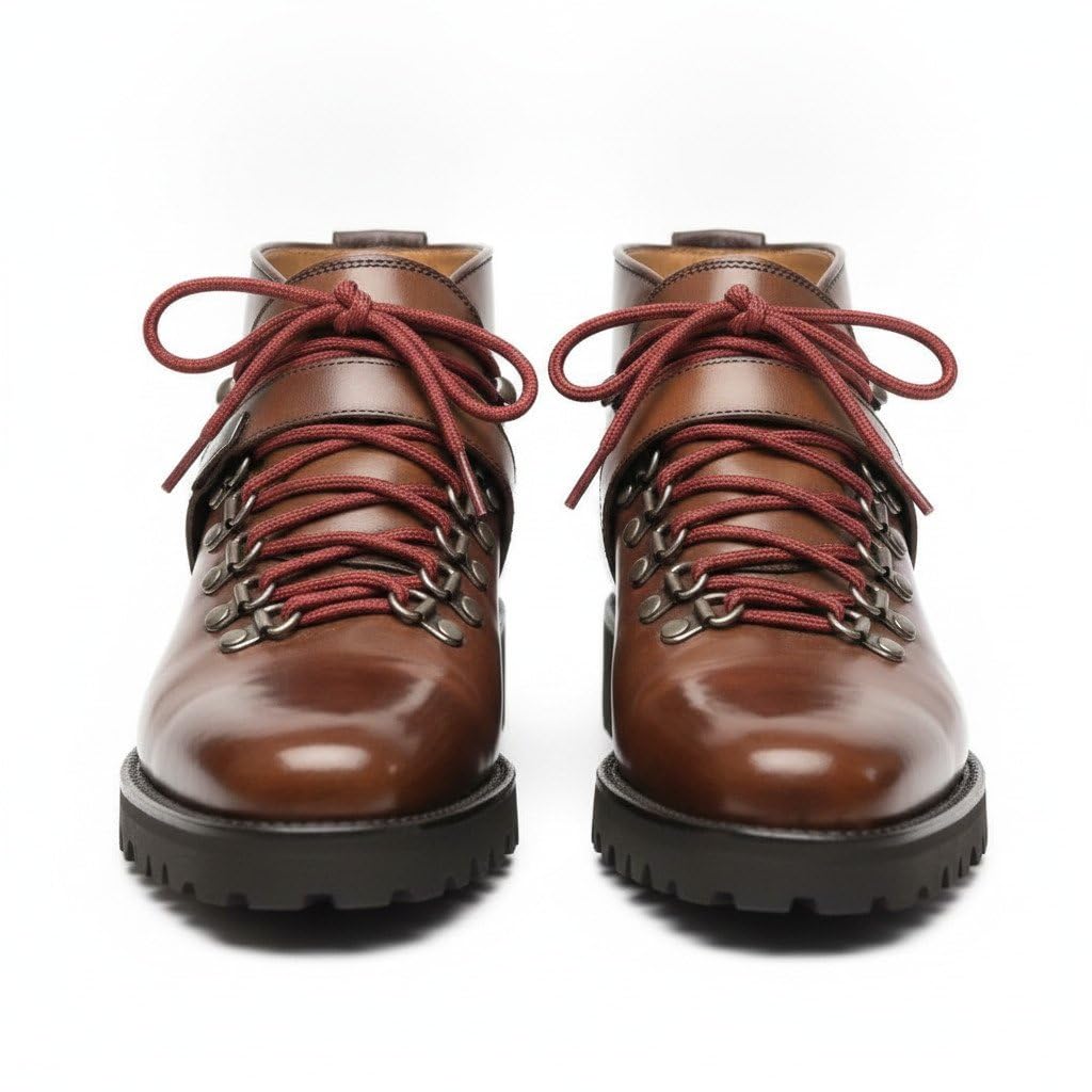 Men’s Brown Leather Hiking Derby Shoes | Red Lace-Up Casual Shoes with Rugged Black Lug Sole-image-11