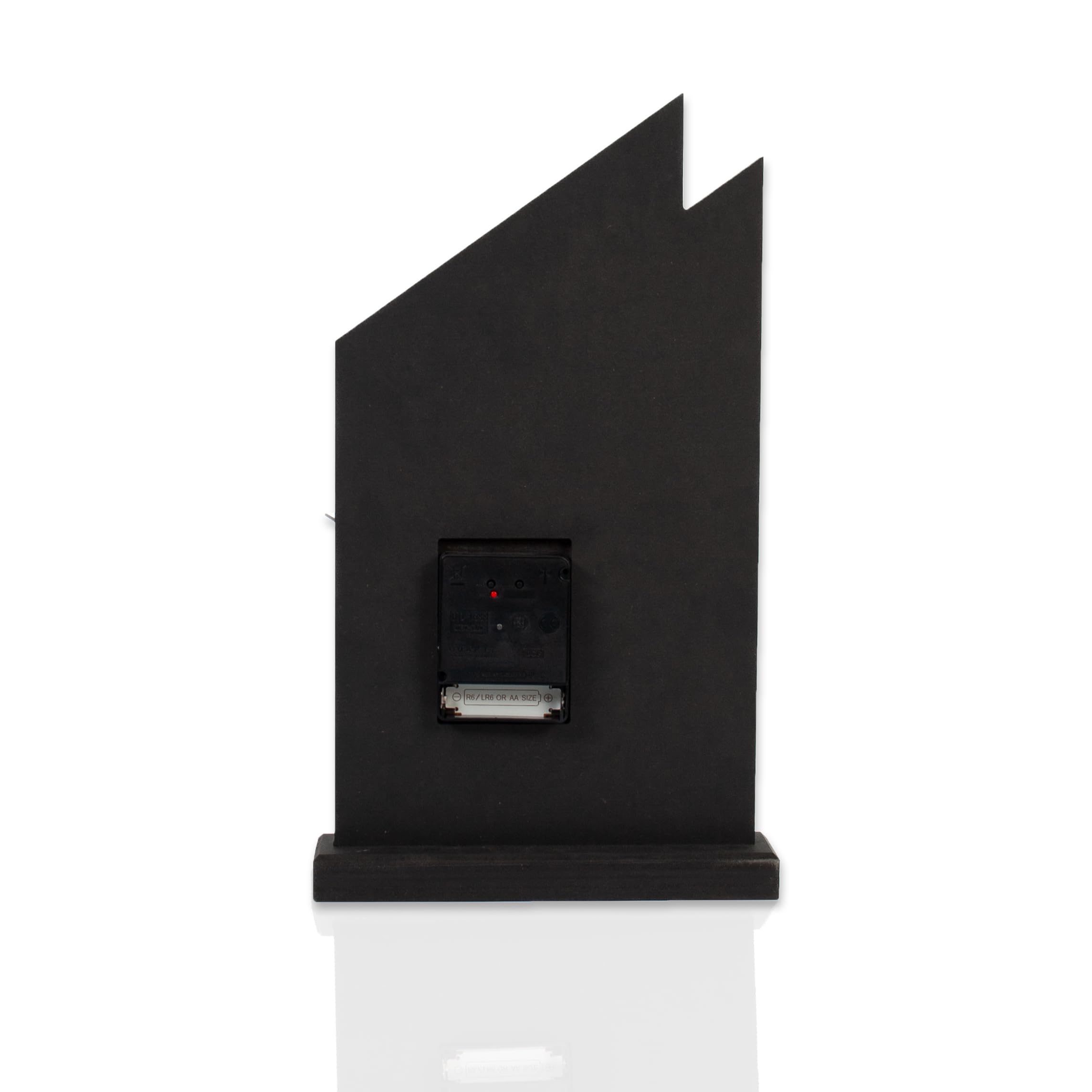 Kreative Feder Standuhr „Skyscraper“ aus Holz – Schwarze Tisch-Uhr mit silberfarbener Applikation aus gebürstetem Aluminium; Größe ca. 34,5x20x5cm (Applikation Alu Silber, leises Quarzuhrwerk)