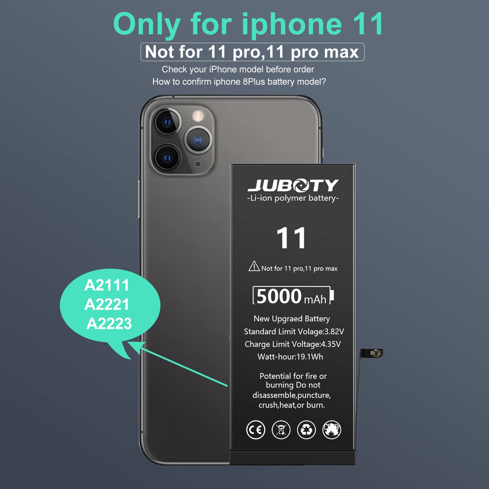 Amazon.com: JUBOTY Battery for iPhone 11, 5000mAh Li-ion