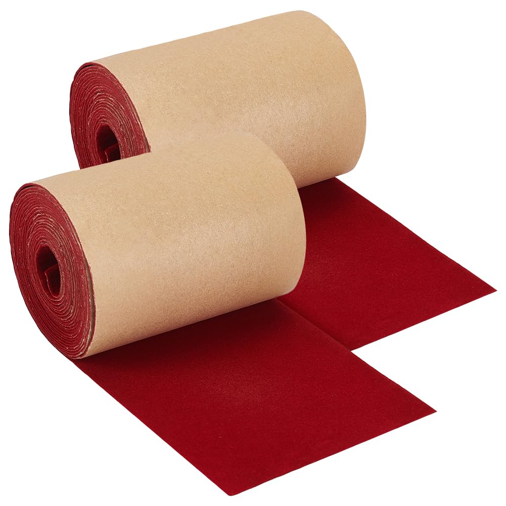 BENECREAT 2 Rolls 4 x 288inch Self Adhesive Velvet Fabric Roll, Soft DIY Velvet Craft Fabric Peel and Stick Velvet Liner for Art & Crafts, Jewelry Drawer Box Decoration, Dark Red