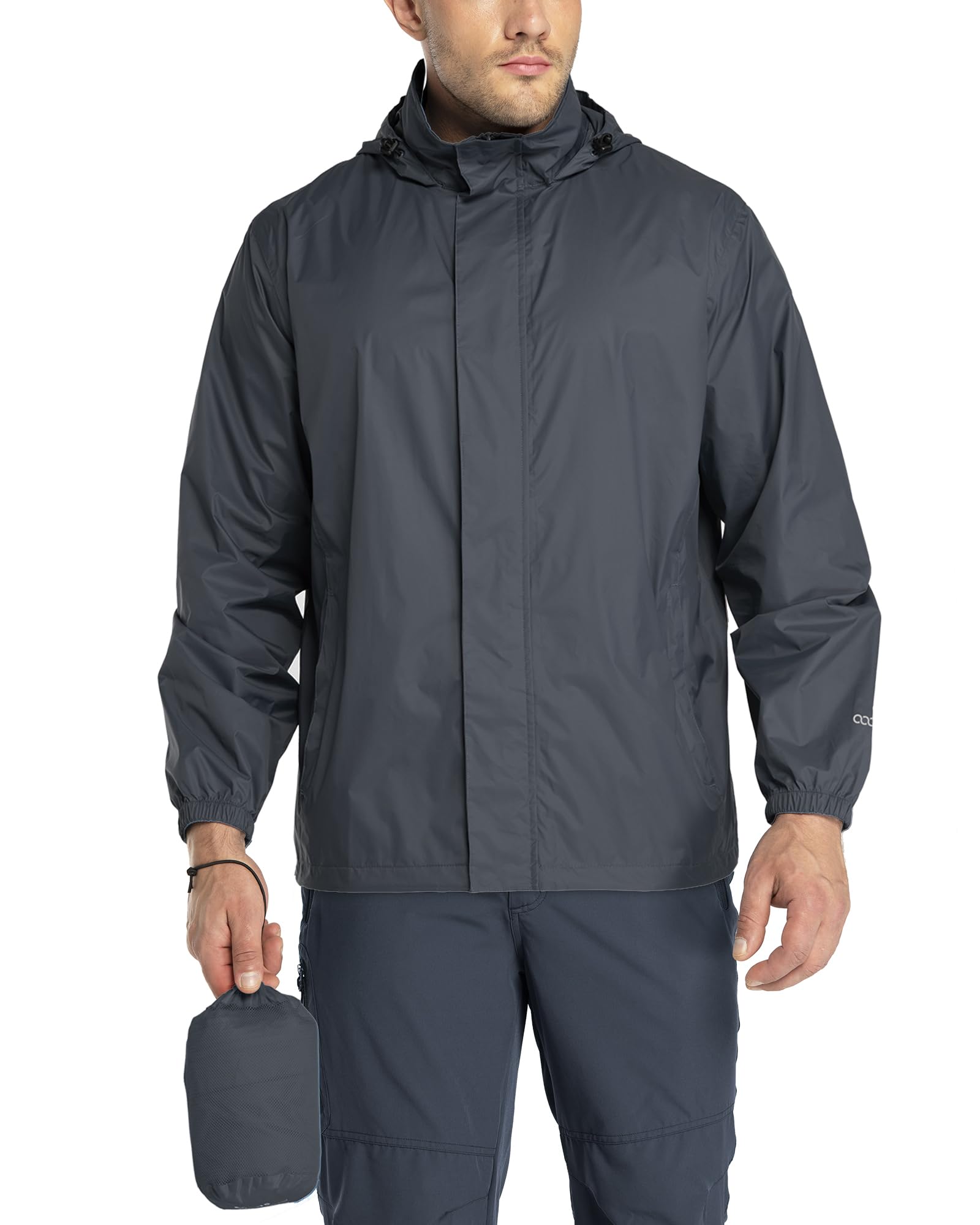 33,000ft Chaqueta impermeable plegable para hombre, ligera, impermeable, con capucha para golf, ciclismo, cortavientos, gris, XXX-Large