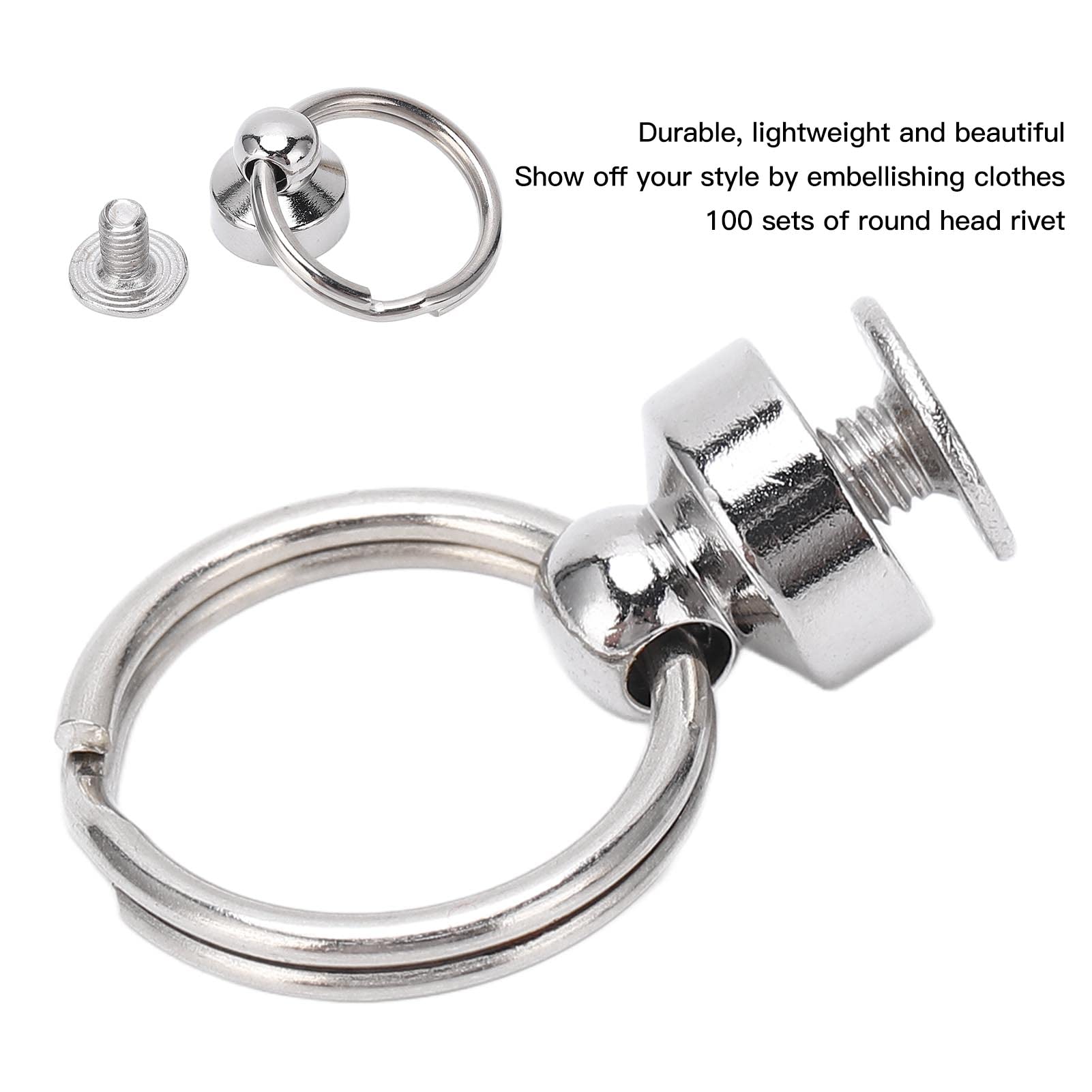 Juego de 100 Remaches de Cabeza Redonda con Anillo de Tracción, Remaches de Tornillo para Manualidades de Cuero, Remaches de Cabeza Redonda de Metal para Decoración de Bolsos de