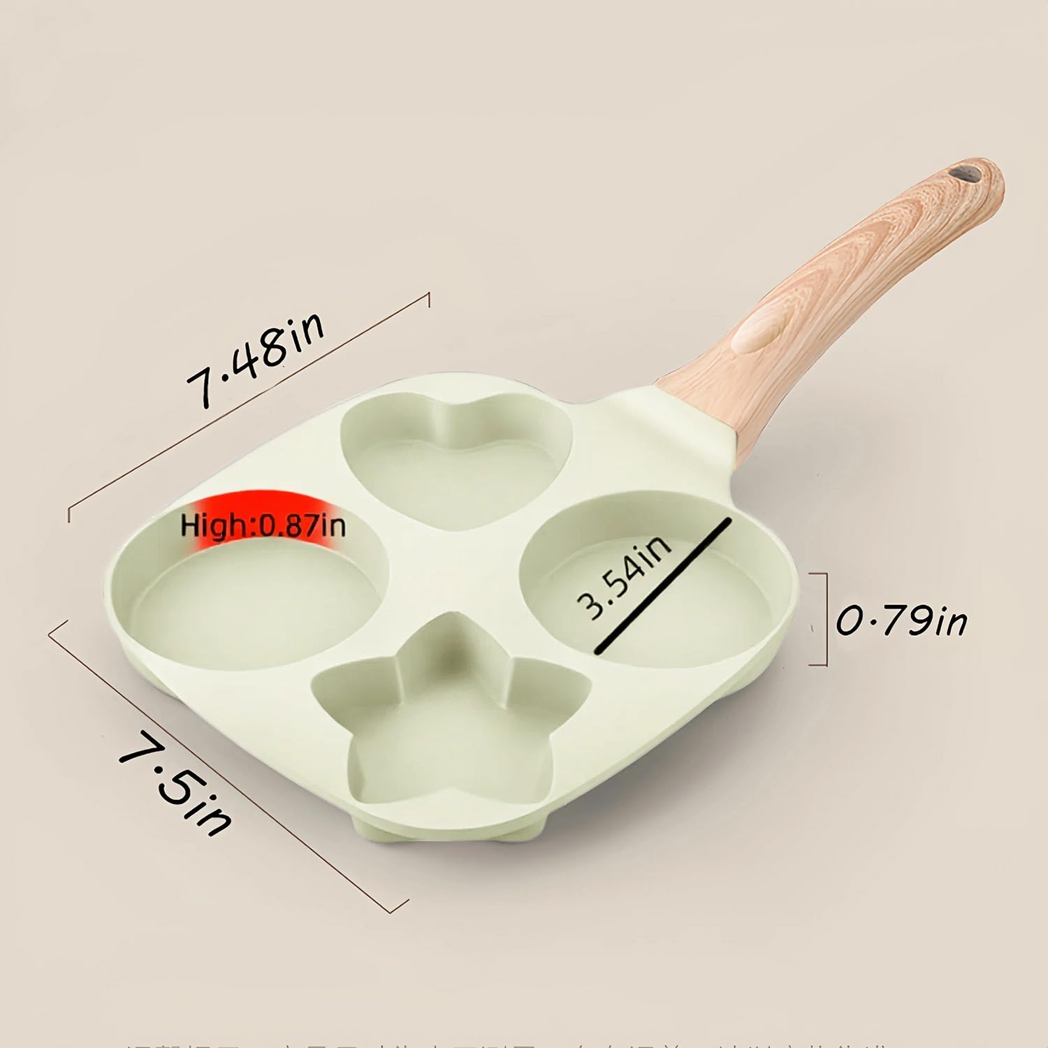 4 tazas de sartenes para huevos, sartén para tortillas, sartenes antiadherentes fáciles de limpiar, molde para huevos para sándwiches de desayuno compatible con estufa de gas y utensilios de 7