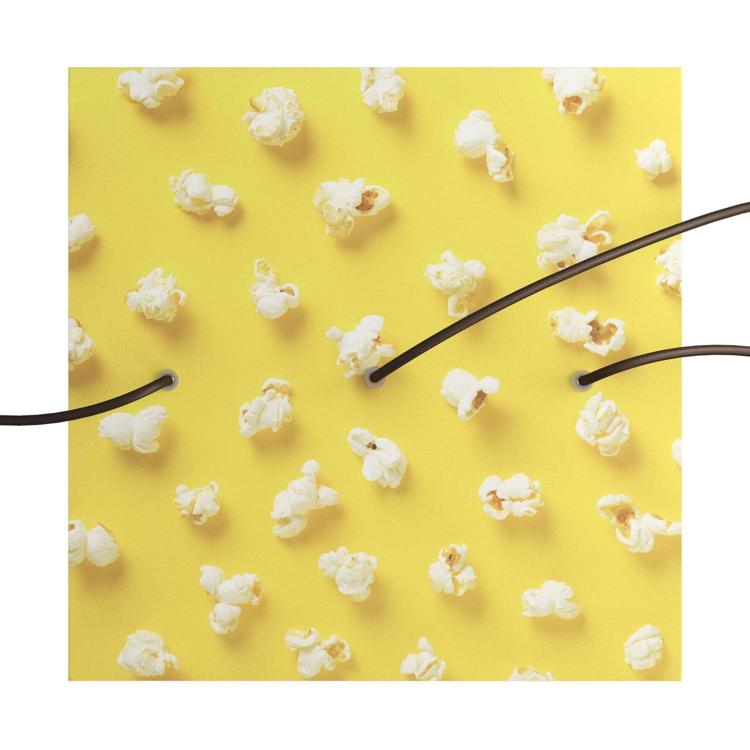 creative cables rosone lampadario soffitto Rose-One quadrato – (Rosone diametro 300 mm, lato pannello 400 mm, 3+4 fori, grafica Pop-Corn) – Sistema brevettato – Include serracavi e tappi