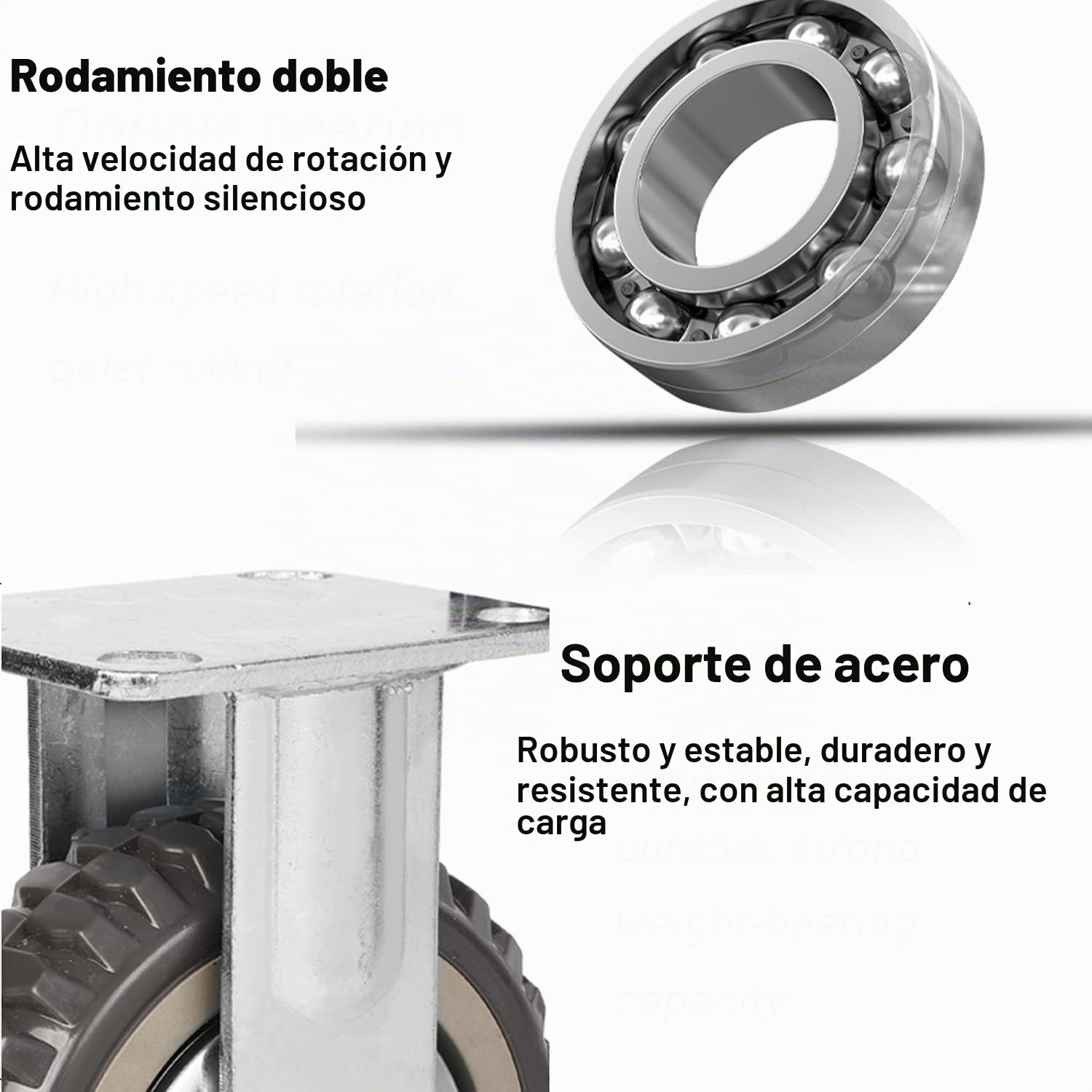 4 ruedas giratorias de 150 mm, con freno, giratorias 360°, ruedas de transporte, con doble rodamiento de bolas, ruedas silenciosas, capacidad de carga de 800 kg