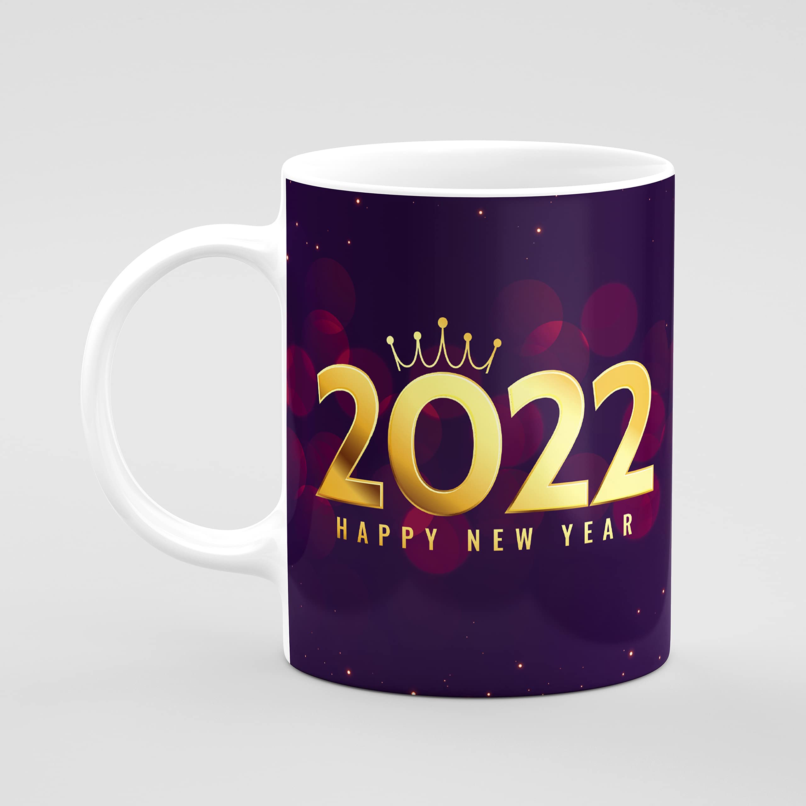 CERAWAX Happy New Year 2023 Crown Typography Gold White Printed Ceramic Tea Coffee Mug, Best Gift Item for Happy New Year Celebration and Party for Friends, Family, Colleagues,325ml