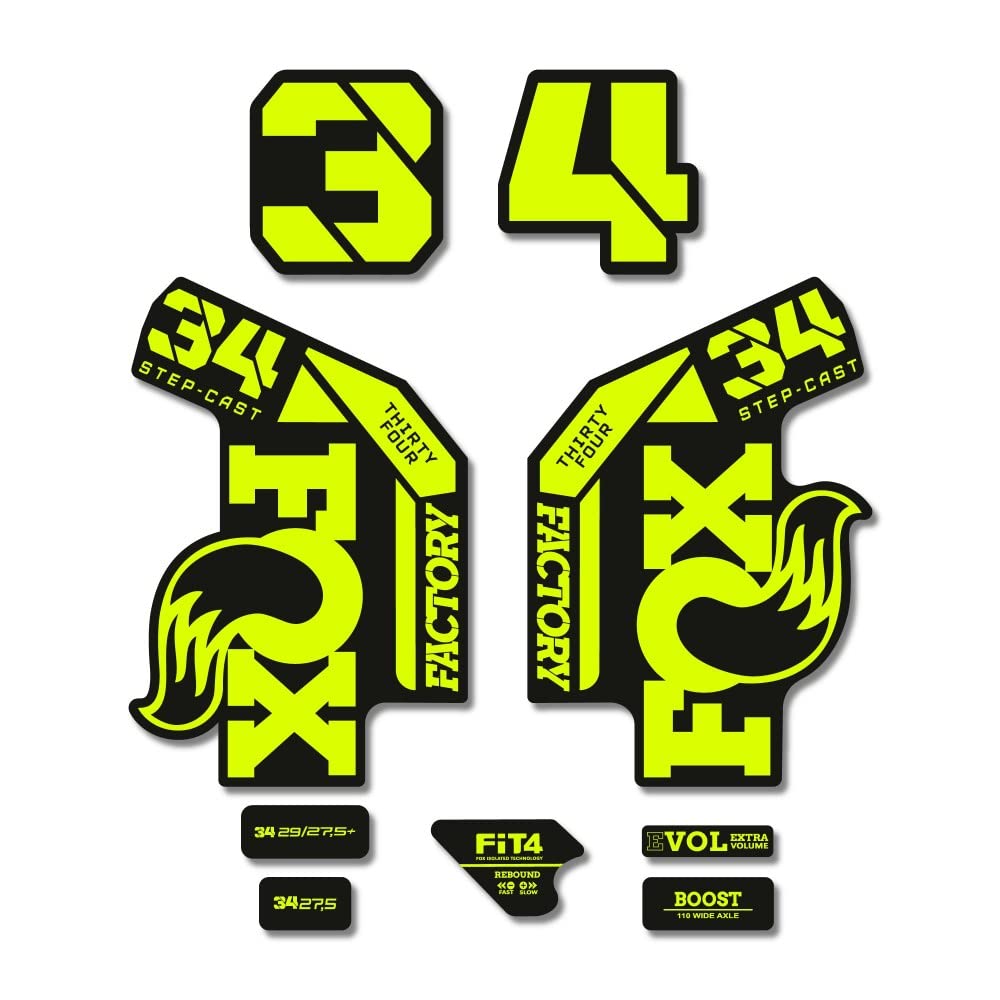STAR SAM Stickers Compatible with Fox 34 Factory Step Cast 2022 Bike Fork Fluorescent Yellow 1 CMT