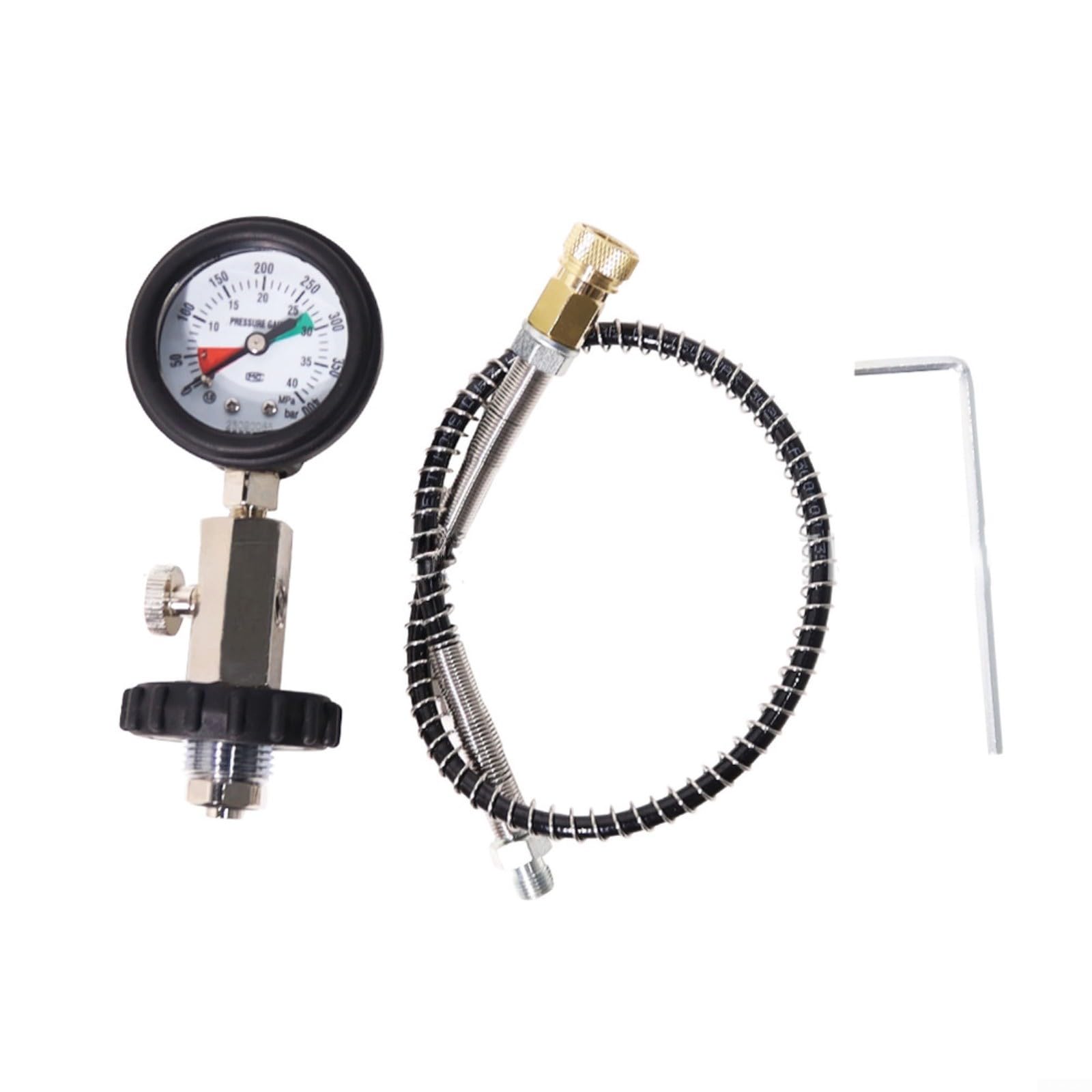 Manometro DIN per immersioni subacquee, 400 bar, 5000 psi, adattatore G5/8-14 con quadrante luminoso e tubo da 50 cm per ispezione valvola di riempimento cilindro, nero