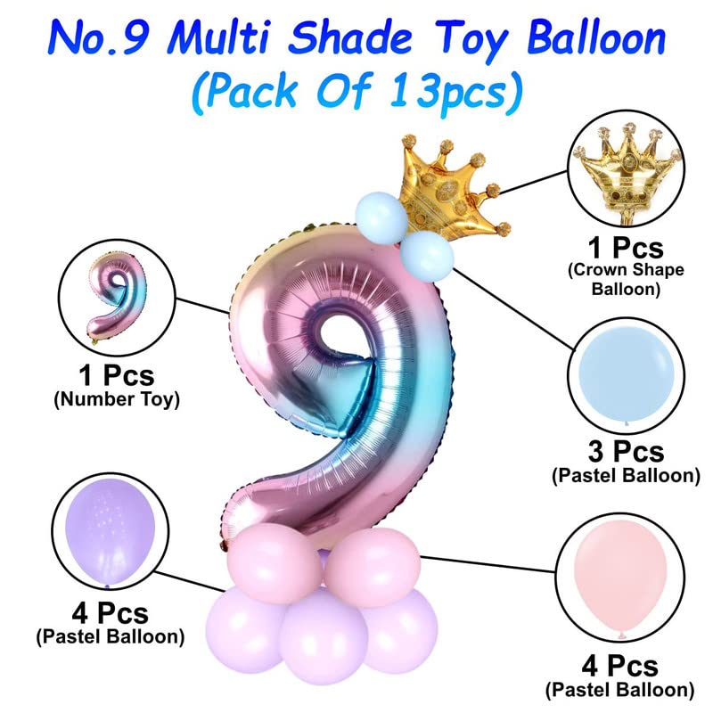 Image of Multicolor 32 Inches Numbers 9 Shape Large Big Foil Helium Balloons For Party Decorations In Happy Birthday Anniversary Office Items Materials Set Pack, Pack Of 13