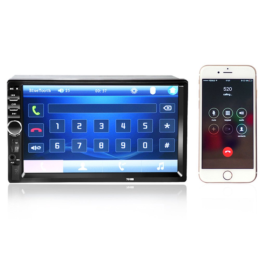 PolarLander 2 DIN 7" de Pantalla táctil de Coches Reproductor de Audio de Radio Soporte Bluetooth Manos Libres para Película Vista Posterior de la Rueda de Control de la cámara con Control Remoto