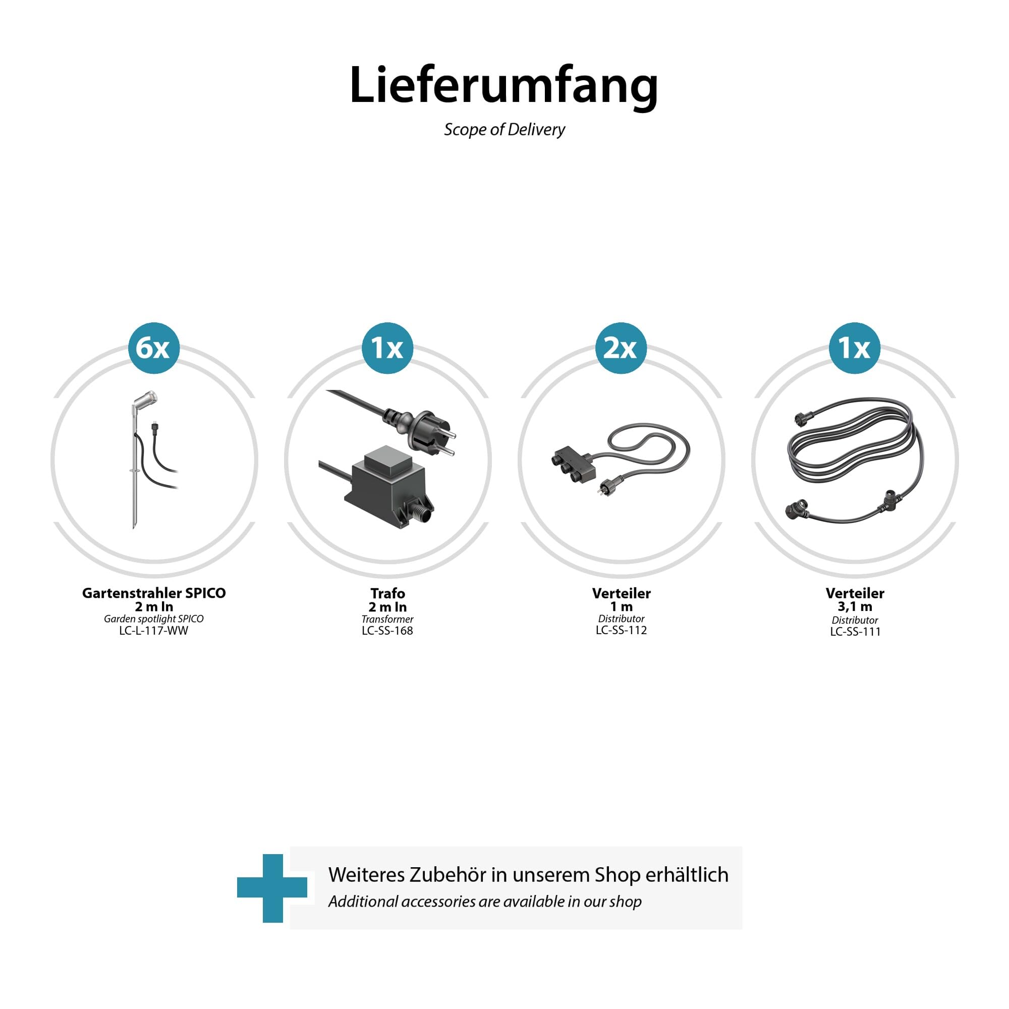 ledscom.de LED Gartenstrahler Spico mit Erdspieß für außen IP44 je 105lm warm-weiß 6er Set