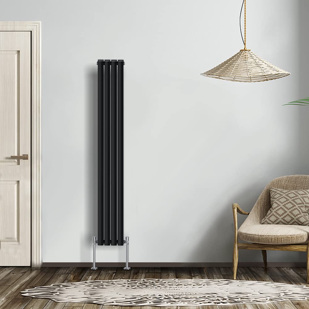 NRG Modern Radiator Black 1600x236mm Double Oval Panel Heater Interior Designer Vertical Bathroom Radiators — image 1
