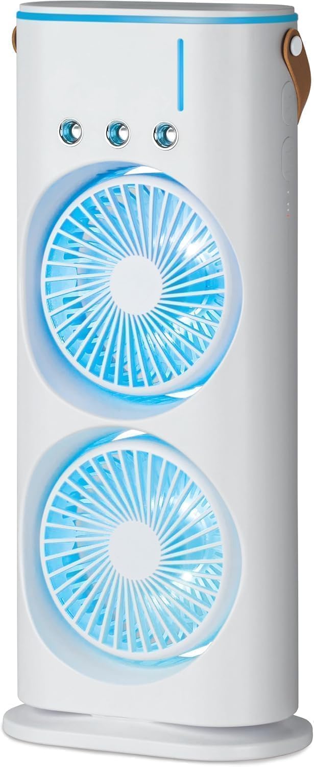 USB Rechargeable Mini Air Cooler with LED Light | Portable Double Ended Spray Fan with Misting | Touch & Remote Control | 3 Speed Cooling Fan with 280ml Water Tank (Multi color) (S12-image-40