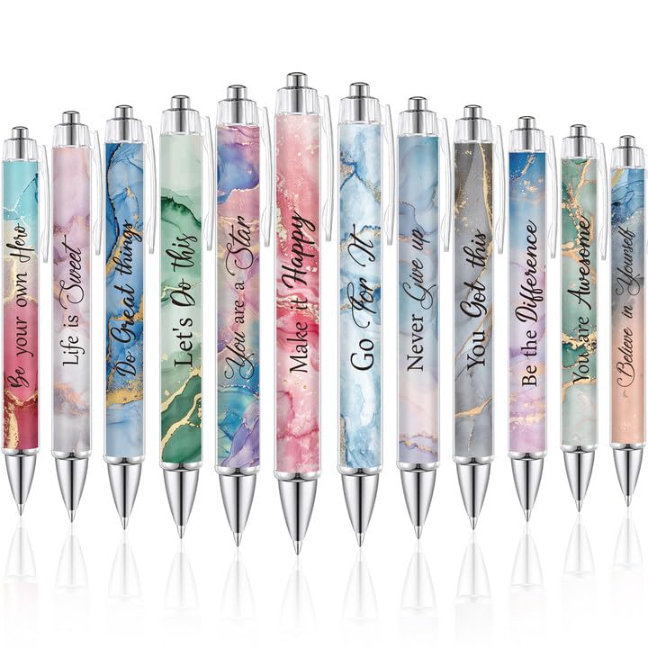 ChYoung Pretty Fancy Personalised Pens for Women Girls 12 Pcs Floral Art Ballpoint Pens Sparkly Funky Flower Pens 1.0 mm Black Ink Smooth Writing Pens Sets for Ladies Adults