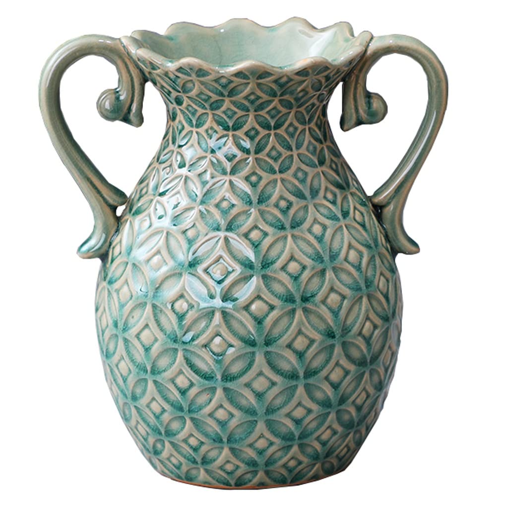 Ceramic vase， with Ear Handles, Decorative Vase(Grün)