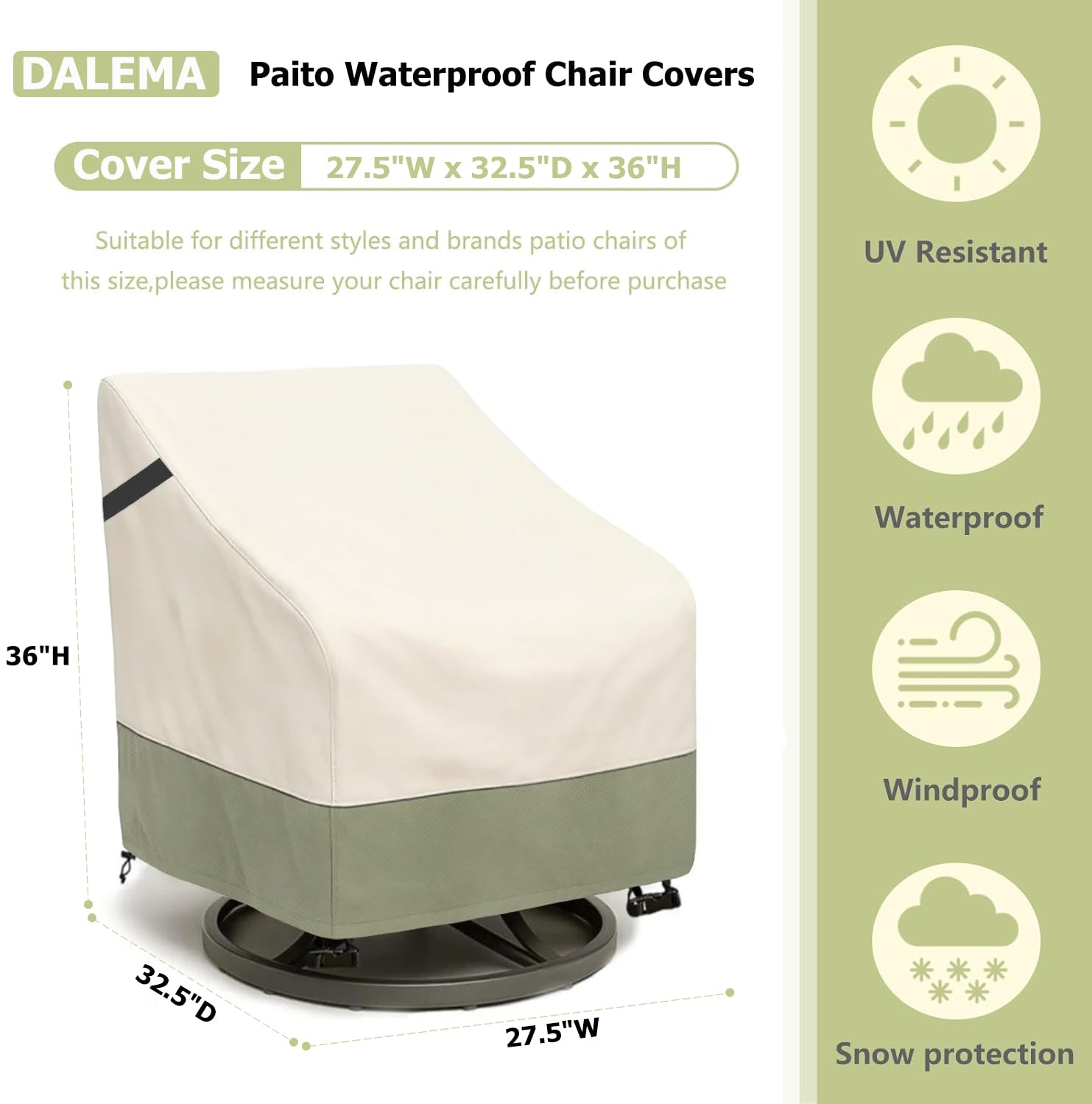 Paquete de 2 fundas para sillas giratorias para exteriores, resistentes al agua, 100 % impermeables, funda protectora para muebles resistentes a la intemperie para silla giratoria de