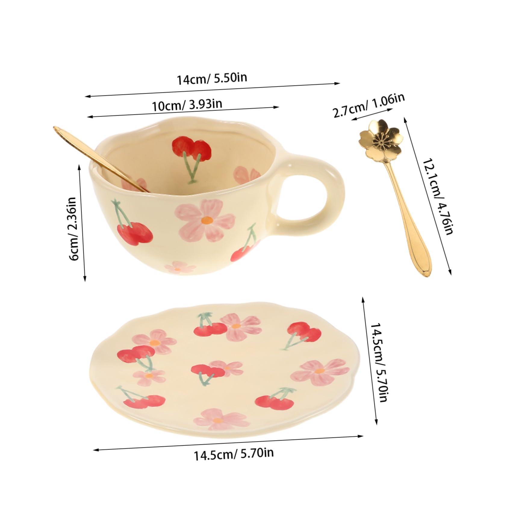 Tasse à Café en Céramique Créative avec Soucoupe et Cuillère, 1 Set Rose