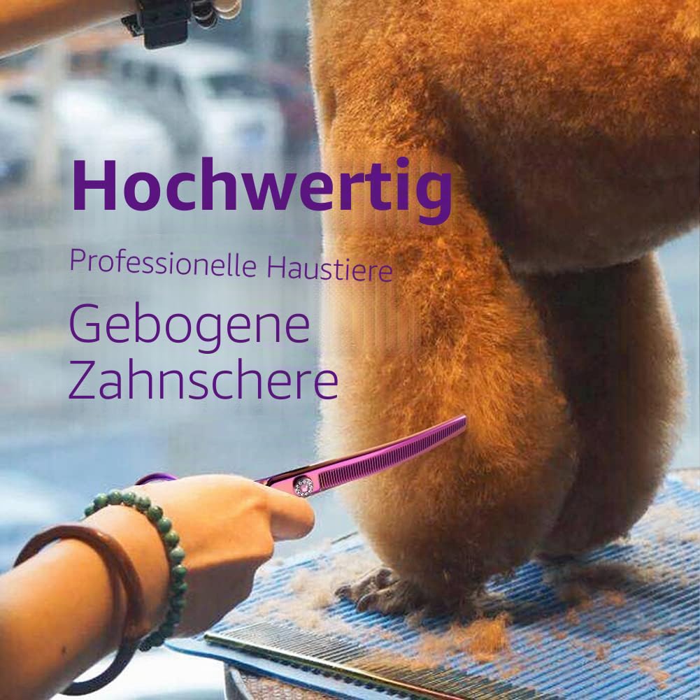 Professionelle Fellschere für Hunde, gebogene Effilierschere, 17,8 cm, extrem scharfe Klingen, 440C-Stahl, langlebig, glatte Bewegung und feiner Schnitt für Hunde und Katzen (mehrfarbig)