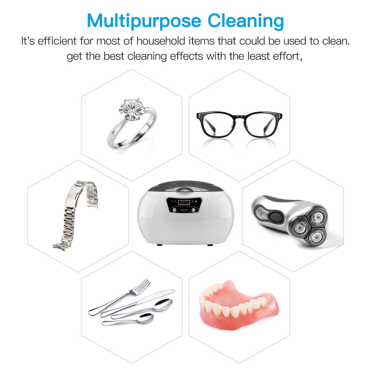 AIPOI Ultrasone reiniger 1200ML, Ultrasoon reinigingsapparaat voor brillen, sieraden, horloges, tandvervanging, Ultrasoon bad met tijdopnemer, Ultrasone sieraden reiniger, 70W Ultrasonic Cleaner