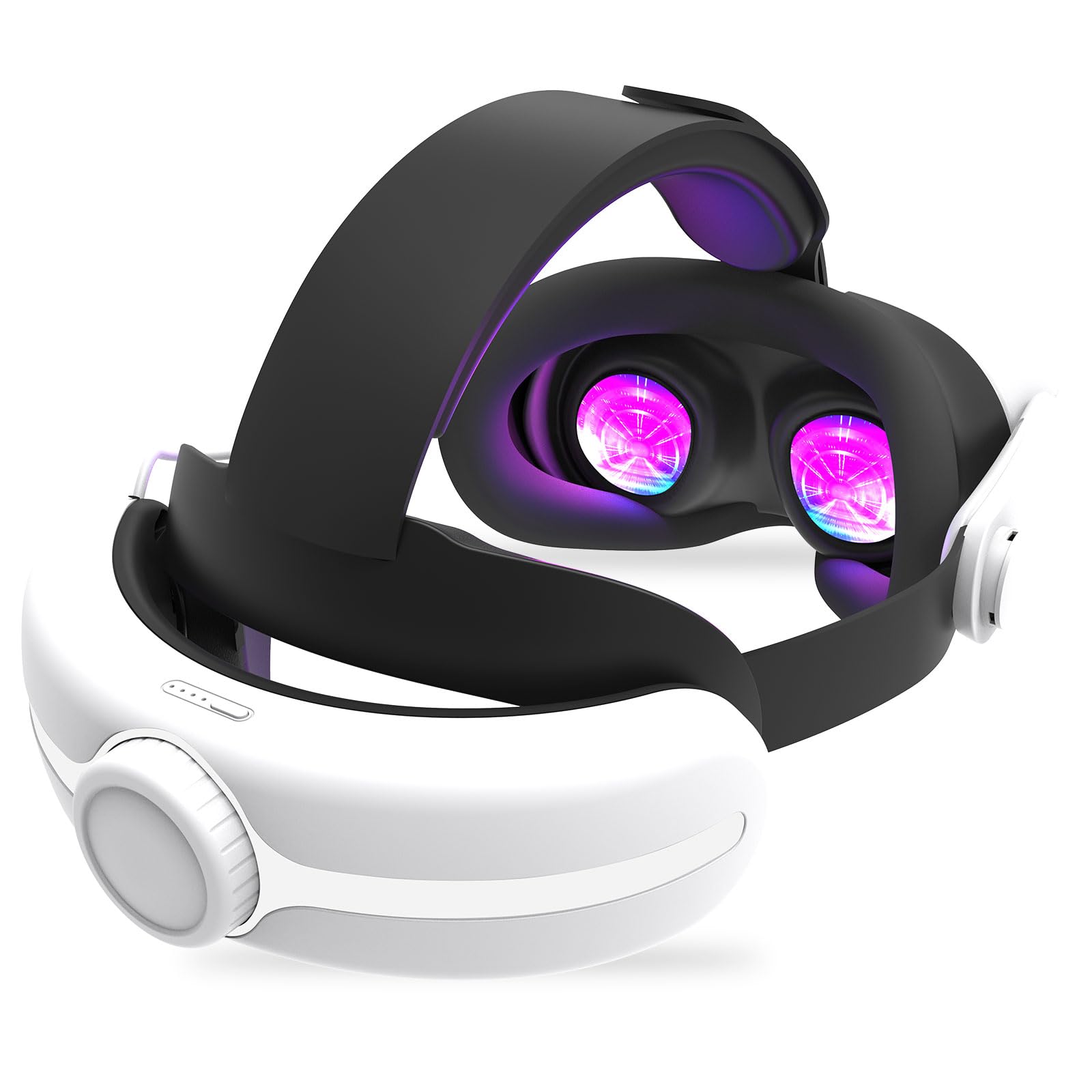 Miękkie i wygodne nakrycie głowy do Oculus/Quest3/3S, regulowana i trwała elastyczna taśma, podwójne pokrętła minimalizujące nacisk głowy i zwiększają równowagę, idealne do intensywnych przygód VR