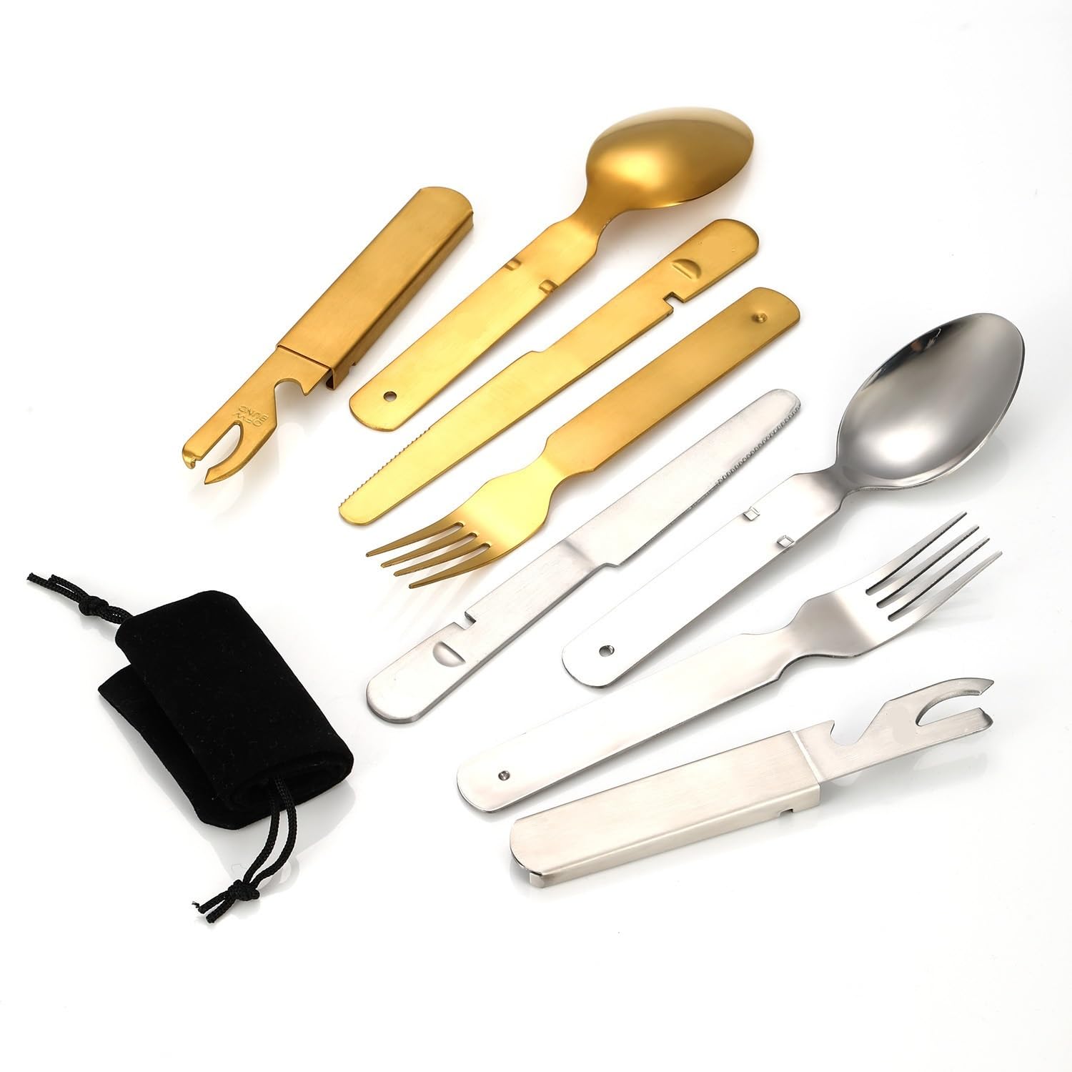 Juego De Cubiertos De Plata, 4/16/24/32/40/48 Piezas, De Acero Inoxidable, para Exteriores, Portátil, De Viaje, Plegable, con Cuchillo, Tenedor Y Cuchara, Multi,Black-48 Pieces for 12