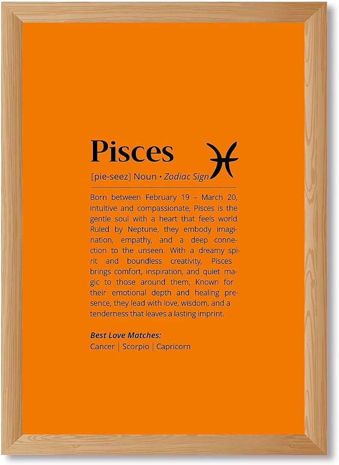 Pisces Zodiac Sign Canvas Print Art Print Modern Wall Art for Bedroom Decoration Astrology Pictures Elegant Painting Whimsical Dorm Room Wall Decor Home Decor (Wood Framed,12L x16W)