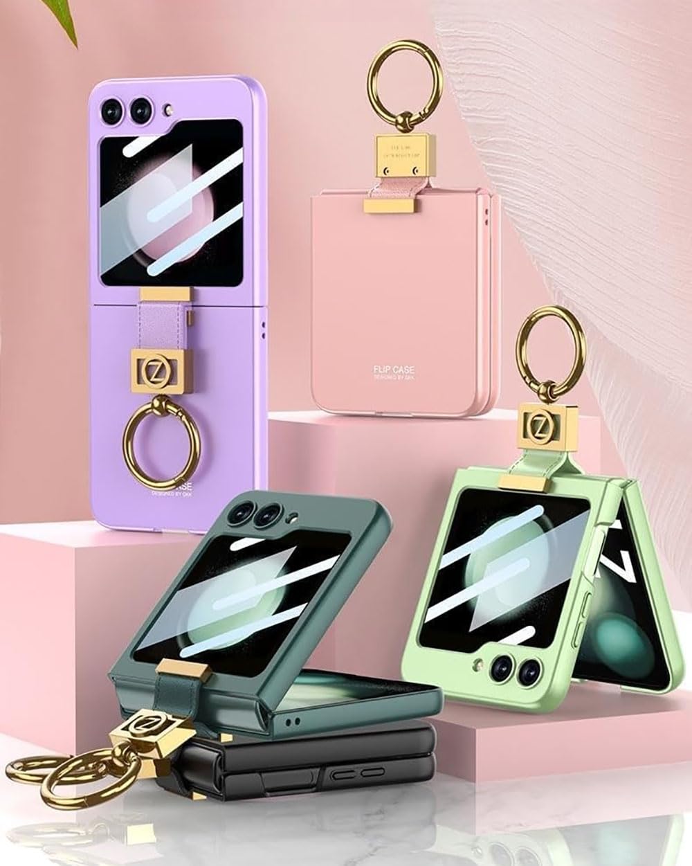 Custodia per Samsung Galaxy Z Flip5 5G con anello, Z Flip5 Cover con Z Ring e pellicola per piccolo schermo HD, custodia protettiva all-inclusive di grado militare con supporto ad anello elettrolitico