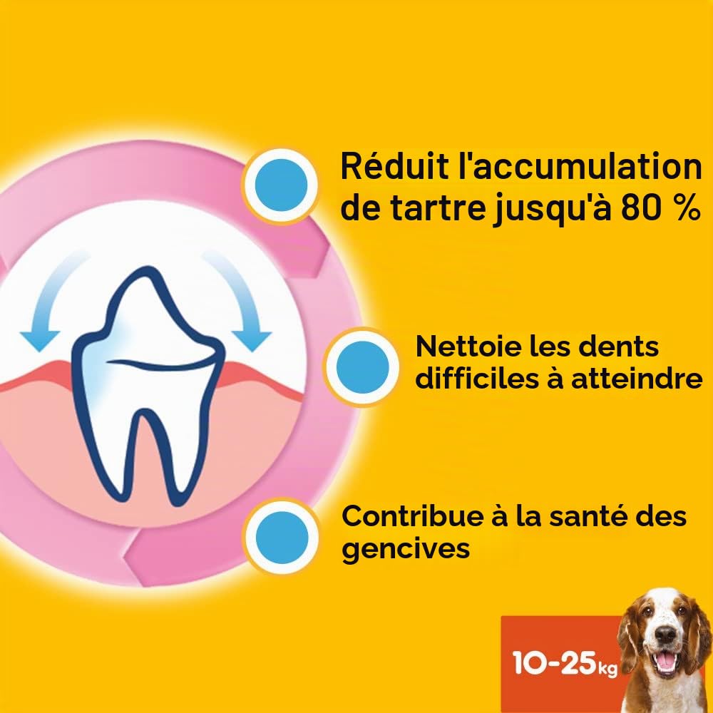 PEDIGREE DENTASTIX Sticks Dentaires pour Moyen Chien 10-25kg - 56 Bâtonnets à Mâcher (Lot de 8 Sachets de 7 Friandises) - Hygiène Bucco-dentaire, Scientifiquement Prouvé, Nettoyage Dents au Quotidien